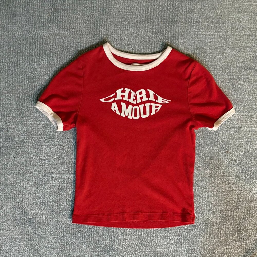 By Anthropologie Cherie Amour Graphic Baby Tee (Gently Worn, Small)